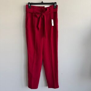 Express Womens Red High Rise Ankle Paperbag Waist Tie Belt Dress Pants 0R NWT